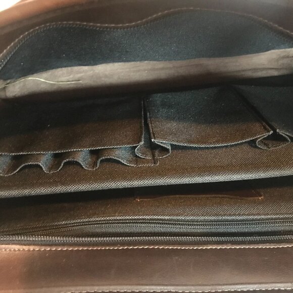 JACK ROGERS Mens Executive Leather Briefcase Messenger Bag Brown Zip Top 16" - Picture 9 of 12